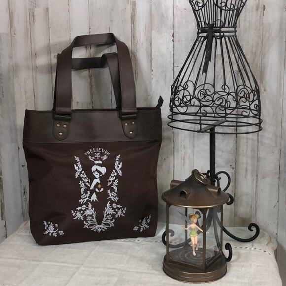 Disney Tinkerbell Brown Tote Purse Bag in Brown with Flaws - Picture 2 of 12